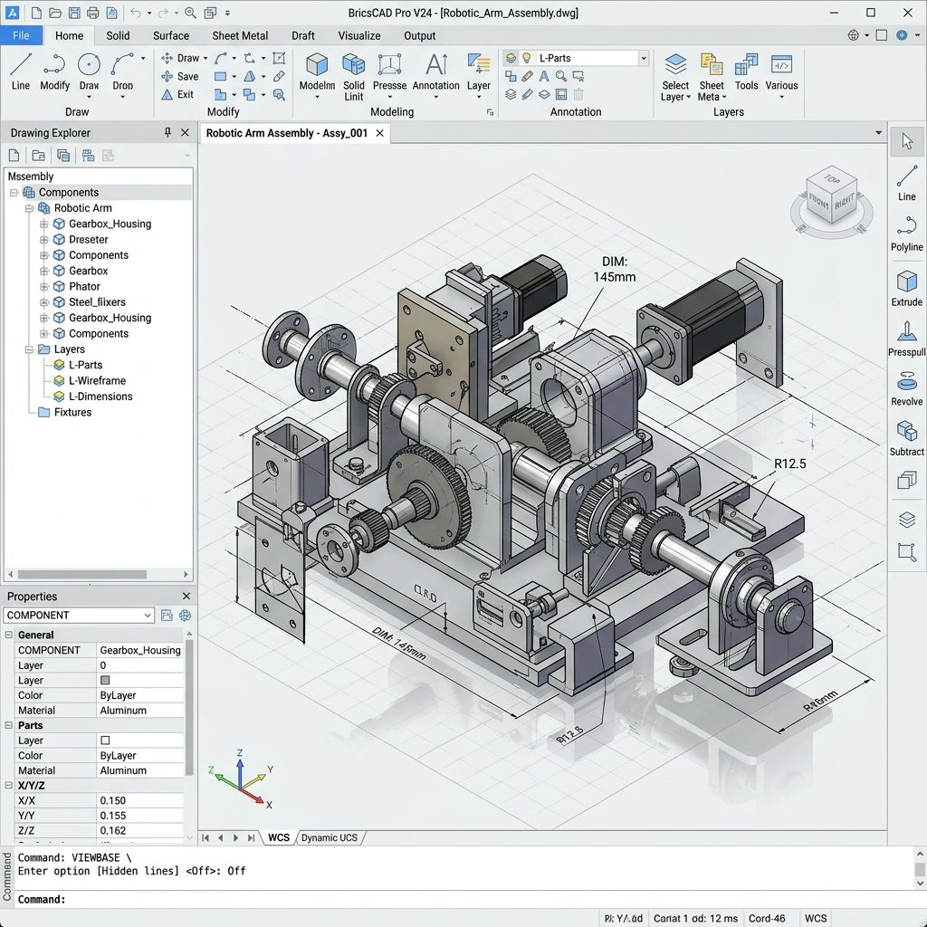 BricsCAD Pro 3D Engineering Mechanical Assembly Design Mockup Workspace